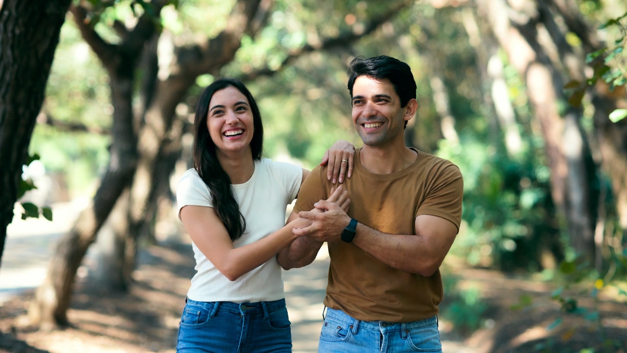 Happy couple walking together